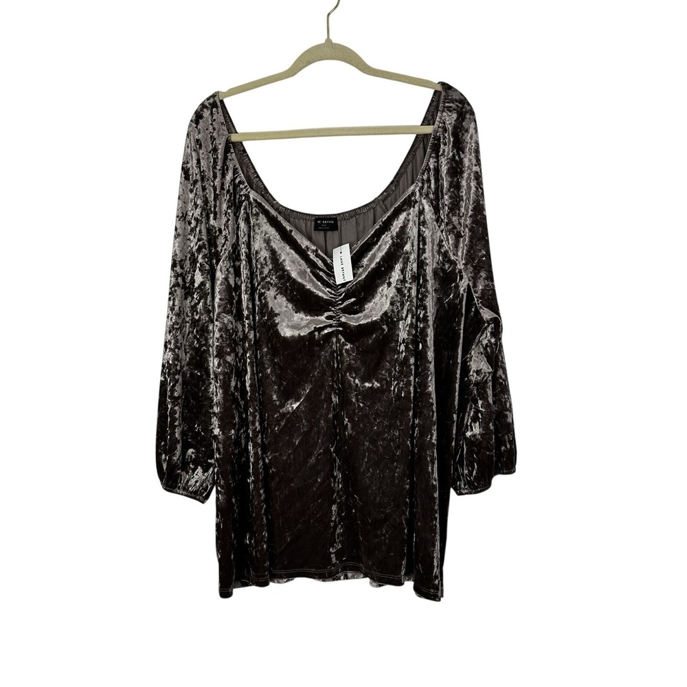 Lane Bryant New Womens Crushed Velvet Top 30/32 Sweetheart Neckline Ruched Taupe - Picture 2 of 8